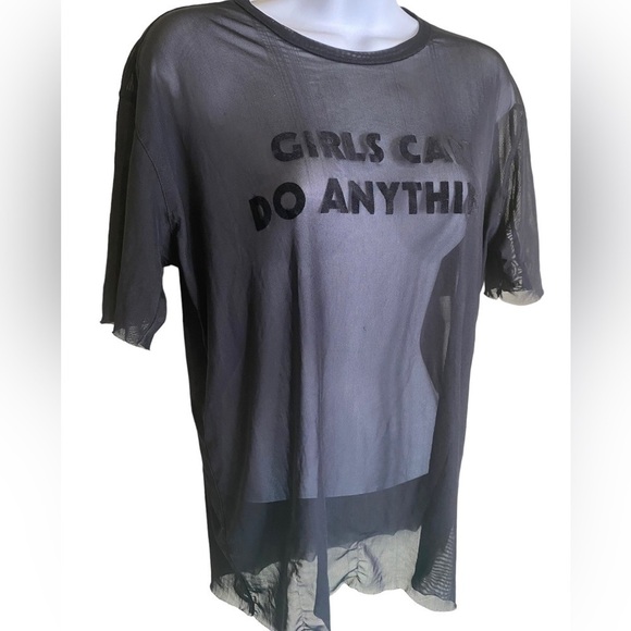 Garage Oversized Sheer Mesh Black Girls can do anything Velvet Spell Out SZ XS - Picture 4 of 10